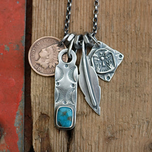 Bandits Mine turquoise bar pendant + thunderbird Reworked Necklace