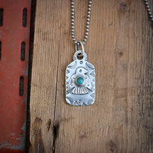Load image into Gallery viewer, Sterling Silver Thunderbird with Cloud Mountain turquoise Dog Tag Necklace