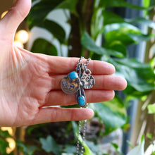 Load image into Gallery viewer, Blue Bird turquoise Feather Pendant + Thunderbird Reworked Necklace