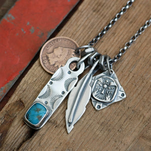 Bandits Mine turquoise bar pendant + thunderbird Reworked Necklace