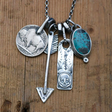 Load image into Gallery viewer, Apache Nugget turquoise Pendant + Buffalo Nickel Reworked Necklace