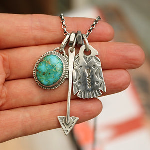 Sonoran Mountain turquoise Pendant + Sterling Silver Thunderbird Reworked Necklace