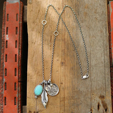Load image into Gallery viewer, Pilot Mountain Turquoise Pendant + White Buffalo Feather Pendant Reworked Necklace