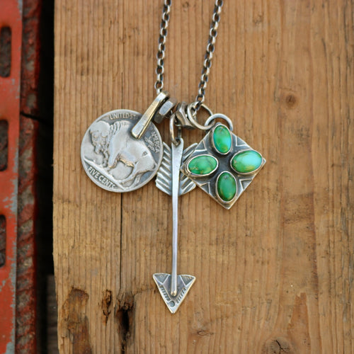 Sonoran Mountain turquoise Pendant + Buffalo Nickel Reworked Necklace
