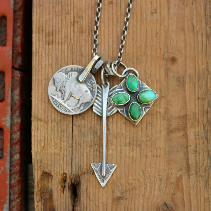 Sonoran Mountain turquoise Pendant + Buffalo Nickel Reworked Necklace