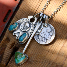 Load image into Gallery viewer, Sierra Bella Turquoise Thunderbird + Sonoran Mountain turquoise Arrow Pendant Reworked Necklace