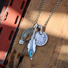 Load image into Gallery viewer, Royston Turquoise Pendant + Sierra Bella Feather Pendant Reworked Necklace