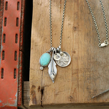 Load image into Gallery viewer, Pilot Mountain Turquoise Pendant + White Buffalo Feather Pendant Reworked Necklace