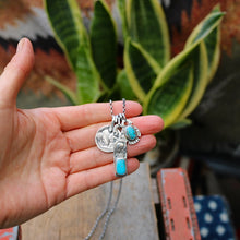 Load image into Gallery viewer, Nacozari turquoise Thunderbird Pendant + Sterling Bar Pendant Reworked Necklace