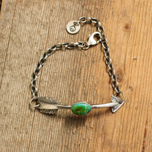 Load image into Gallery viewer, Sterling silver Arrow + Sonoran Mountain Turquoise Bracelet