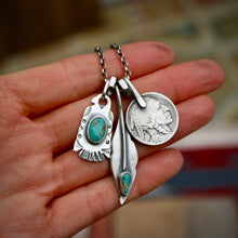Load image into Gallery viewer, Royston turquoise Thunderbird + Feather Reworked Necklace