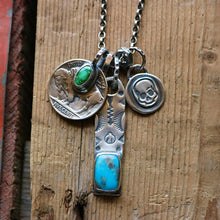 Load image into Gallery viewer, Nacozari turquoise Bar Pendant + Sterling Skull Pendant Reworked Necklace
