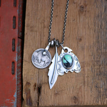 Load image into Gallery viewer, Emerald Rose Variscite Thunderbird + Feather Reworked Necklace
