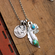Load image into Gallery viewer, Sonoran Mountain turquoise Feather + Sierra Bella Turquoise Thunderbird Reworked Necklace