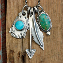 Load image into Gallery viewer, Pilot Mountain turquoise Thunderbird + Turquoise Mountain Pendant Reworked Necklace