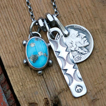 Load image into Gallery viewer, Blue Bird turquoise Pendant + Bar Pendant Reworked Necklace