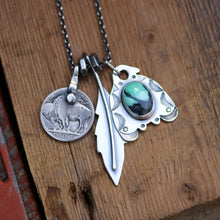 Load image into Gallery viewer, Emerald Rose Variscite Thunderbird + Feather Reworked Necklace