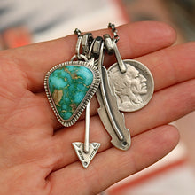 Load image into Gallery viewer, Sonoran Mountain turquoise Pendant + Feather Reworked Necklace