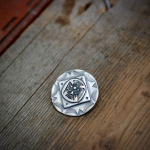 Round Sterling Silver Thunderbird Pin
