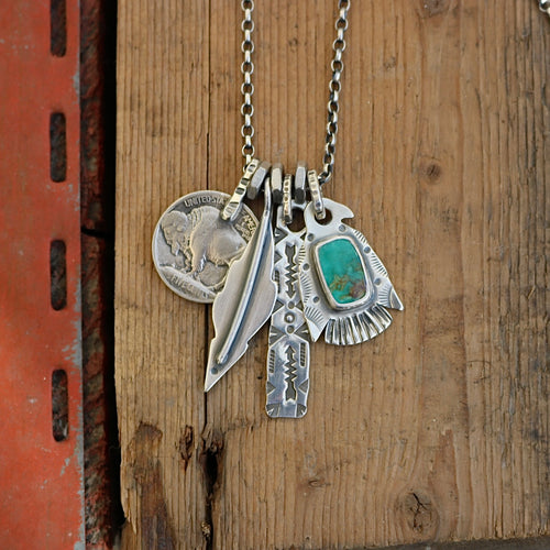 Royston turquoise Thunderbird + Feather Reworked Necklace