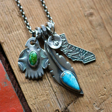 Load image into Gallery viewer, VINTAGE 70s California State pendant + Feather Reworked Necklace