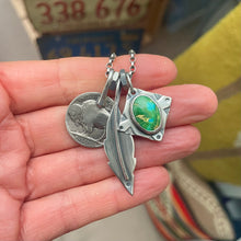 Load image into Gallery viewer, Sonoran Mountain turquoise Pendant + Feather Pendant Reworked Necklace