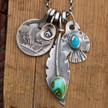 Load image into Gallery viewer, Sonoran Mountain turquoise Feather + Sierra Bella Turquoise Thunderbird Reworked Necklace