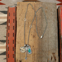 Load image into Gallery viewer, Bandits Mine turquoise Thunderbird + Arrow Reworked Necklace