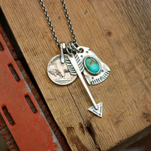 Load image into Gallery viewer, Sonoran Mountain turquoise Thunderbird + Arrow Reworked Necklace