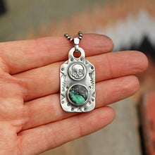 Load image into Gallery viewer, Rose Emerald Variscite + Sterling Silver Skull Dog Tag Necklace