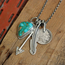 Load image into Gallery viewer, Sonoran Mountain turquoise Pendant + Feather Reworked Necklace