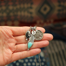 Load image into Gallery viewer, White Buffalo Pendant + Pilot Mountain Turquoise Feather Pendant Reworked Necklace