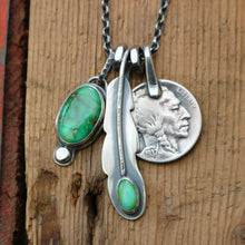 Load image into Gallery viewer, Sonoran Mountain turquoise Feather Pendant + Nickel Reworked Necklace
