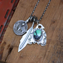 Load image into Gallery viewer, Emerald Rose Variscite Thunderbird + Feather Reworked Necklace