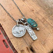 Load image into Gallery viewer, Apache Nugget turquoise Pendant + Buffalo Nickel Reworked Necklace