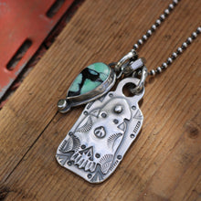 Load image into Gallery viewer, Sterling Silver Thunderbird Dog Tag + Rose Emerald Variscite Necklace