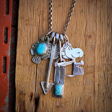 Load image into Gallery viewer, VINTAGE Snoopy with Sierra Bella turquoise Bar Pendant + Thunderbird Reworked Necklace