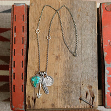 Load image into Gallery viewer, Sonoran Mountain turquoise Pendant + Feather Reworked Necklace