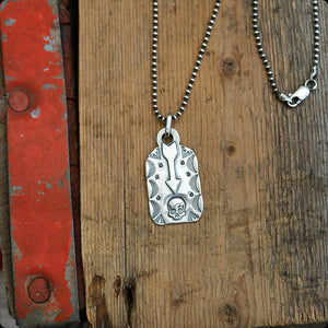 Sterling Silver Arrow + Skull Dog Tag Necklace