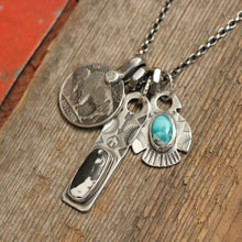 Load image into Gallery viewer, White Buffalo Bar Pendant + Sierra Bella Turquoise Thunderbird Reworked Necklace