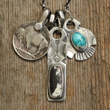 Load image into Gallery viewer, White Buffalo Bar Pendant + Sierra Bella Turquoise Thunderbird Reworked Necklace
