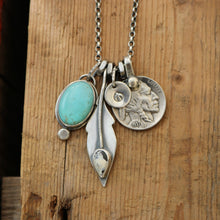 Load image into Gallery viewer, Pilot Mountain Turquoise Pendant + White Buffalo Feather Pendant Reworked Necklace