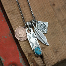 Load image into Gallery viewer, Bandits Mine turquoise bar pendant + thunderbird Reworked Necklace
