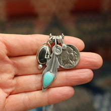 Load image into Gallery viewer, White Buffalo Pendant + Pilot Mountain Turquoise Feather Pendant Reworked Necklace