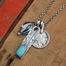 Load image into Gallery viewer, Pilot Mountain turquoise Bar Pendant + White Buffalo Pendant Reworked Necklace