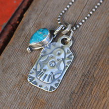 Load image into Gallery viewer, Sterling Silver Thunderbird Dog Tag + Sierra Bella turquoise Necklace