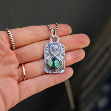 Load image into Gallery viewer, Rose Emerald Variscite + Sterling Silver Skull Dog Tag Necklace