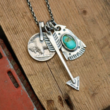 Load image into Gallery viewer, Sonoran Mountain turquoise Thunderbird + Arrow Reworked Necklace