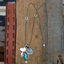 Load image into Gallery viewer, Vintage Sterling Silver Snoopy pendant + Blue Moon turquoise Pendant Reworked Necklace