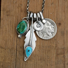 Load image into Gallery viewer, Sonoran Mountain Turquoise Pendant + Sierra Bella Turquoise Feather Pendant Reworked Necklace